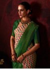 Cream and Green Silk Blend Traditional Designer Saree - 2