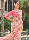 Faux Georgette Beige and Hot Pink Designer Traditional Saree For Casual - 2