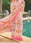 Faux Georgette Beige and Hot Pink Designer Traditional Saree For Casual - 1