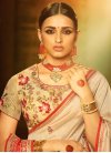 Satin Silk Embroidered Work Beige and Tomato Contemporary Style Saree - 2