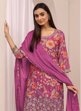 Digital Print Work Palazzo Suit For Festival in Magenta