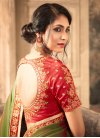 Silk Georgette Olive and Red Embroidered Work Trendy Saree - 1