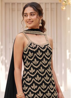 Embroidered Work Chinon Palazzo Suit in Black for Women