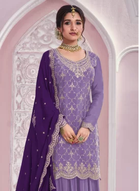 Violet Chinon Embroidered Work Palazzo Suit for Women