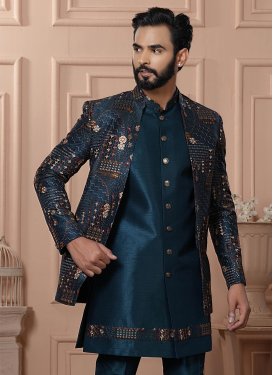 Teal Silk Indo Western with Cord Work for Festival