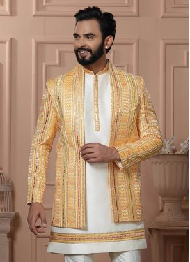 Silk Indo Western with Embroidered Work in Gold and Off White