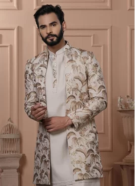 Silk Indo Western with Cord Work for Festival in Beige