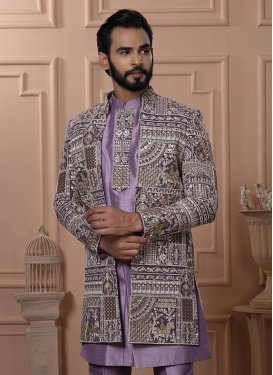 Georgette Indo Western with Embroidered Work in Violet for Party