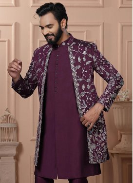 Purple Silk Cord Work Indo Western for Men