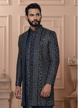 Fancy Fabric Indo Western with Cord Work for Festival in Navy Blue