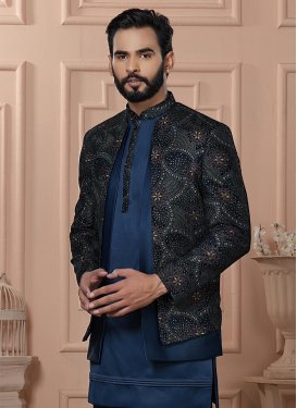 Fancy Fabric Indo Western with Embroidered Work in Navy Blue
