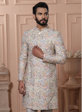 Cotton Silk Indo Western with Cord Work for Festival in Beige