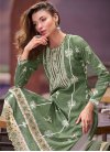 Embroidered Work Green and Off White Pant Style Straight Salwar Kameez - 1