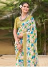 Faux Georgette Off White and Olive Designer Contemporary Saree For Casual - 1