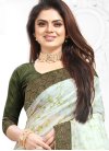 Off White and Olive Organza Trendy Classic Saree - 1