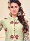 Pretty  Cream and Navy Blue Chanderi Cotton Designer Straight Salwar Kameez - 1