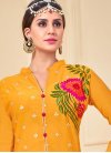 Superb Embroidered Work Olive and Orange Chanderi Cotton Churidar Salwar Kameez - 1