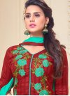 Crimson and Turquoise Chanderi Cotton Trendy Designer Salwar Suit For Ceremonial - 1