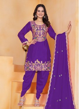 Embroidered Work Readymade Salwar Suit For Ceremonial in Purple