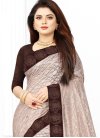 Beige and Coffee Brown Net Traditional Designer Saree - 1