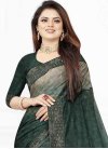 Beige and Bottle Green Lace Work Designer Contemporary Style Saree - 1