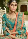 Art Silk Peach and Turquoise Trendy Classic Saree - 1