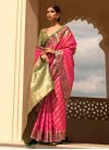 Handloom Silk Olive and Rose Pink Woven Work Designer Contemporary Style Saree - 1