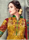 Beautiful Digital Print Work Green and Orange  Pant Style Straight Salwar Suit - 1