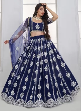 Net Trendy Lehenga Choli in Navy Blue with Embroidered Work for Festival