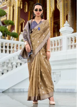 Tissue Trendy Saree with Woven Work for Women in Beige and Violet