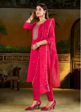 Embroidered Work Silk Blend Readymade Salwar Suit in Rose Pink for Women