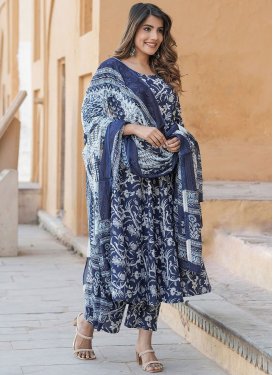 Rayon Readymade Salwar Suit with Digital Print Work in Navy Blue