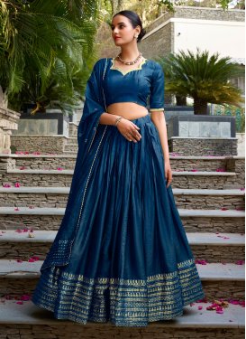Chanderi Silk Trendy Lehenga Choli with Foil Print Work for Ceremonial in Navy Blue