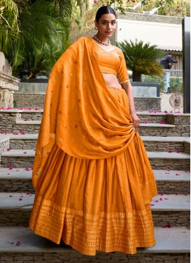 Chanderi Silk Trendy Lehenga Choli with Foil Print Work in Orange for Festival