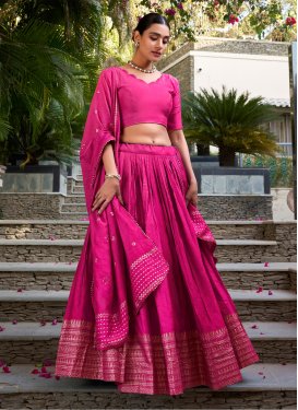 Chanderi Silk Trendy Lehenga Choli with Foil Print Work in Rose Pink for Ceremonial