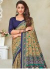 Beige and Navy Blue  Crepe Silk Classic Saree - 1