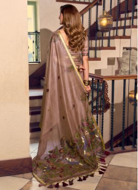 Cotton Silk Digital Print Work Traditional Saree in Brown