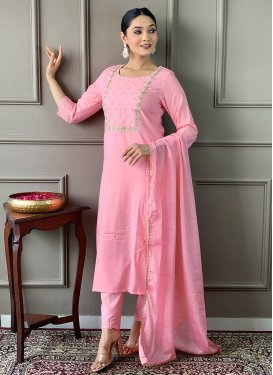 Rayon Readymade Salwar Suit in Pink with Embroidered Work for Ceremonial