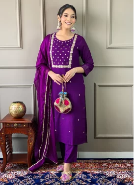 Rayon Readymade Salwar Suit with Embroidered Work in Purple