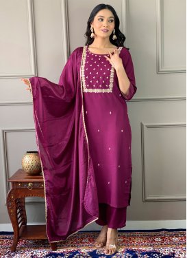Rayon Readymade Salwar Suit with Embroidered Work in Fuchsia for Ceremonial