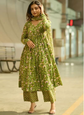 Digital Print Work Readymade Salwar Suit For Casual in Mint Green