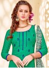 Cotton  Blue and Green Embroidered Work Pant Style Straight Salwar Suit - 1