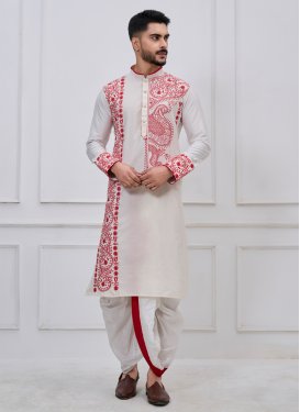 Viscose Dhoti Kurta with Embroidered Work in Off White