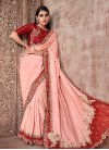 Peach and Red Embroidered Work Trendy Classic Saree - 2