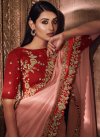 Peach and Red Embroidered Work Trendy Classic Saree - 1