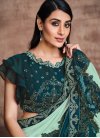 Silk Georgette Embroidered Work Aqua Blue and Teal Designer Traditional Saree - 1