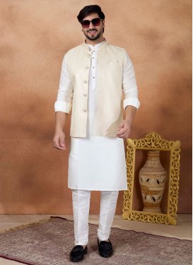 White Art Silk Kurta Pajama With Jacket with Woven Work for Party