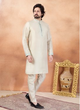 Beige Art Silk Kurta Pajama with Resham Work for Ceremonial