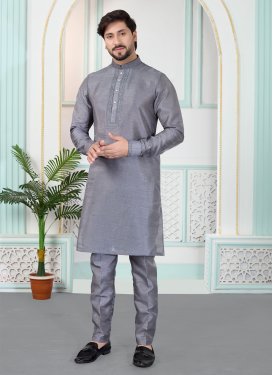 Art Silk Kurta Pajama with Resham Work for Ceremonial in Grey