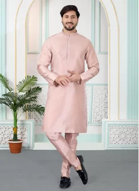 Resham Work Art Silk Kurta Pajama in Salmon for Ceremonial